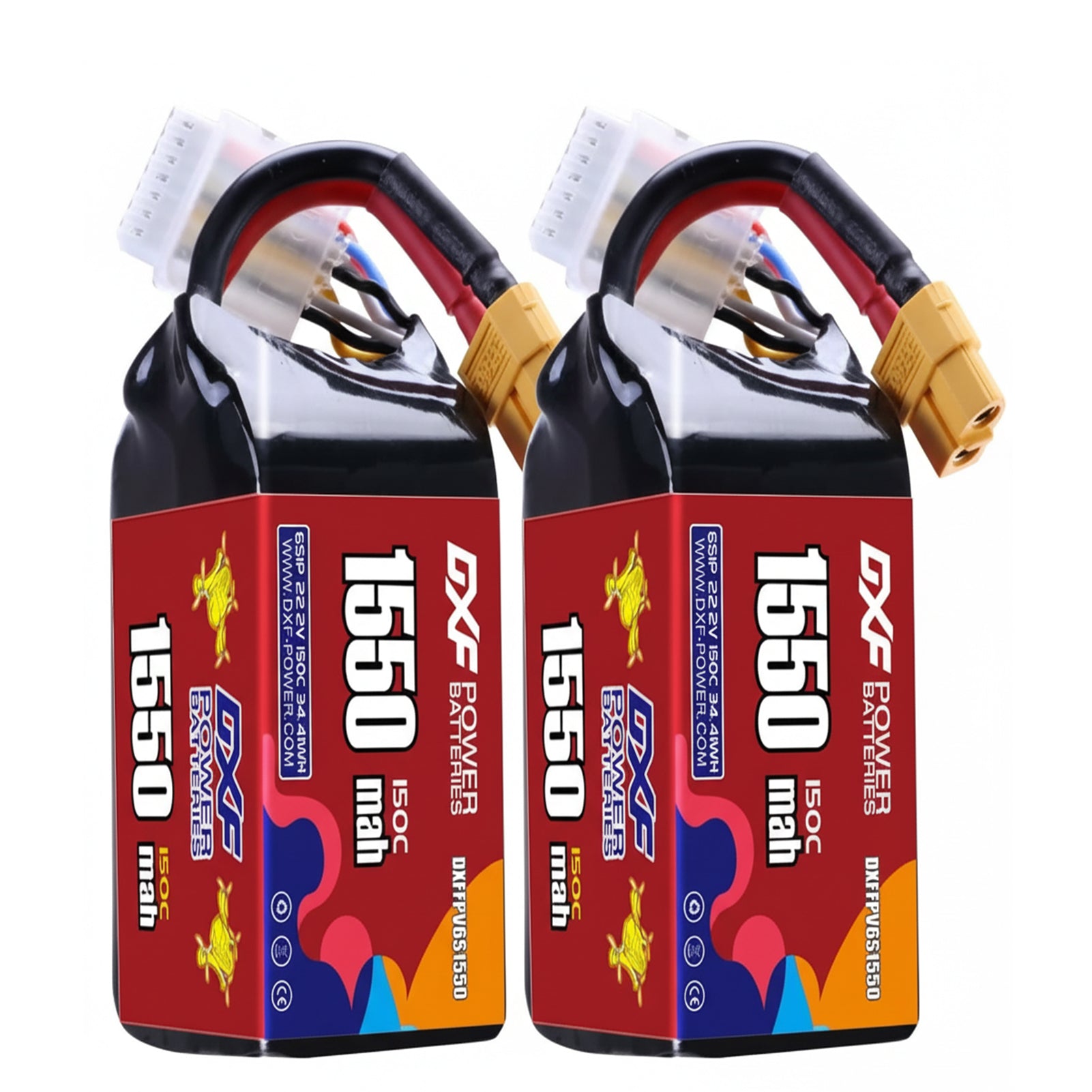 DXF 6S 22.2V 1550mAh 150C Gold Version Graphene LiPo Soft Case Battery with 12AWG XT60 Plug for RC Car Boat Airplane FPV Racing Drone (1-6 Pack Available)