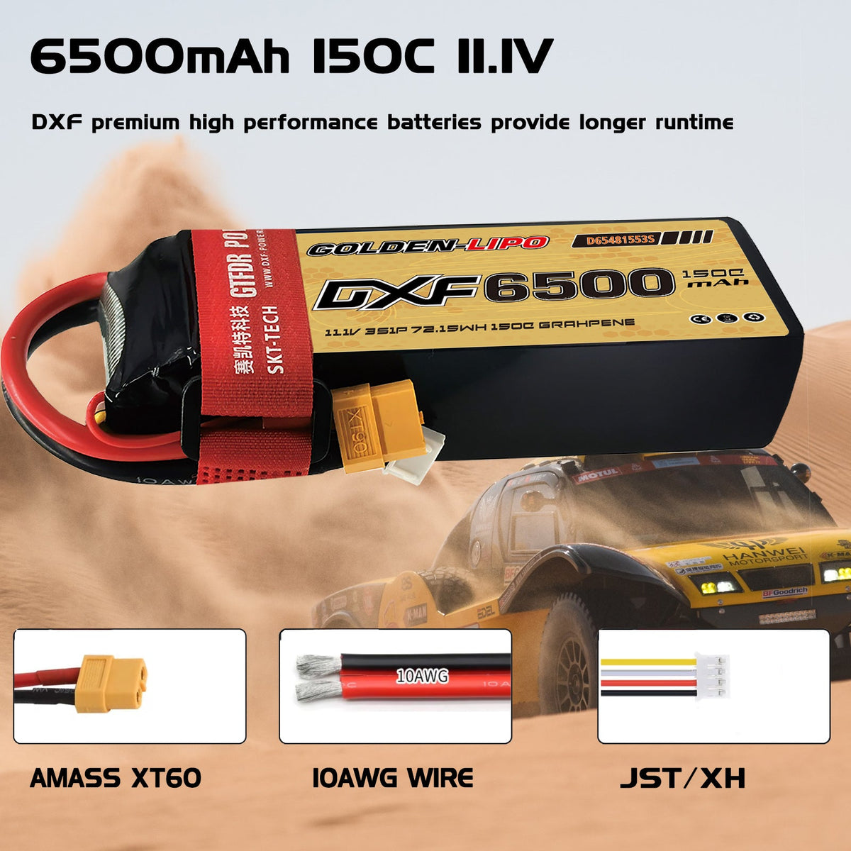 DXF Lipo Battery 3S 11.1V 6500mAh 150C Graphene Softcase with EC5 / T / TRX / XT60 / XT90 / XT150 / Q8s Plug for RC 1/8 1/10 Buggy Truck Car Off-Road Drone