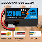DXF 6S 22.2V 22000mAh 100C Soft Case LiPo Battery with 10AWG Wire for Toy Cars, Boats, UAVs & Drones (1-6 Pack)