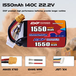 DXF 6S 22.2V 1550mAh 140C LiPo Battery for FPV Micro Drones (PH2.0 / JST / XT30 / SM / XT60 / EC5 / XT90 Options)
