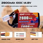 DXF 4S 14.8V 2800mAh 100C LiPo Battery for FPV Micro Drones (PH2.0 / JST / XT30 / SM / XT60 / EC5 / XT90 Options)