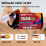 DXF 4S 14.8V 1550mAh 140C LiPo Battery for FPV Micro Drones (PH2.0 / JST / XT30 / SM / XT60 / EC5 / XT90 Options)