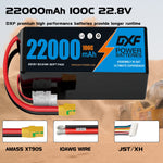 DXF 6S 22.8V 22000mAh 100C Soft Case LiPo Battery with 8AWG Wire for Toy Cars, Boats, UAVs & Drones (1-6 Pack)