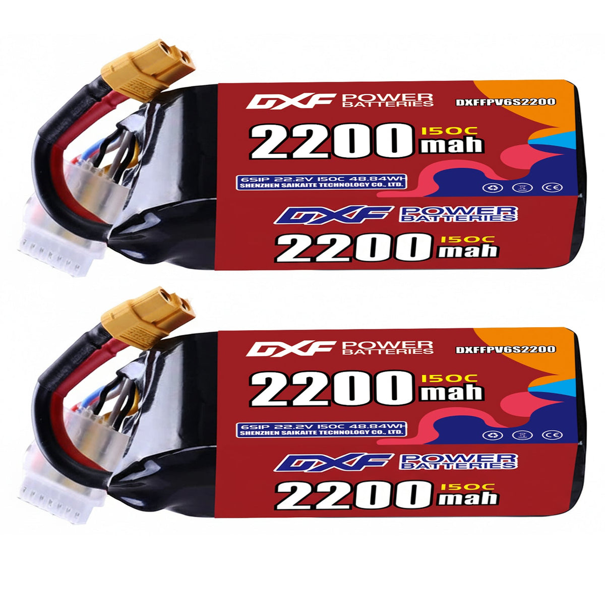 DXF 6S 22.2V 2200mAh 150C Graphene Softcase LiPo Battery with XT60 & 12AWG Wire (1-6 Pack)