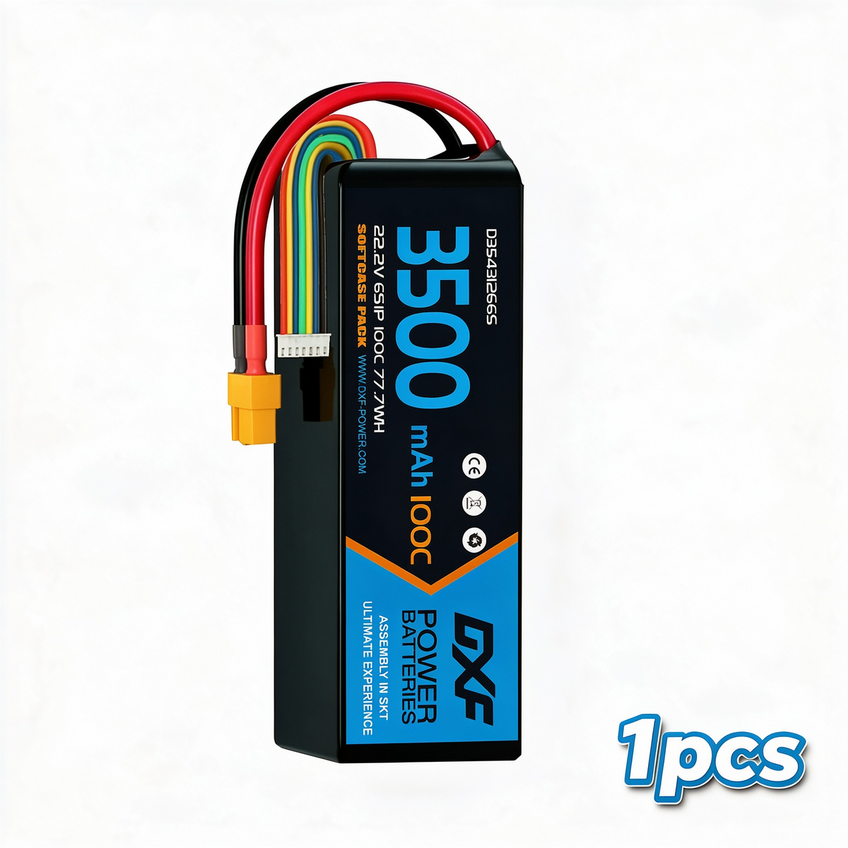 DXF 6S 22.2V 3500mAh 140C Gold Version Graphene LiPo Soft Case Battery with 12AWG XT60 Plug for RC Car Boat Airplane FPV Racing Drone (1-6 Pack Available)