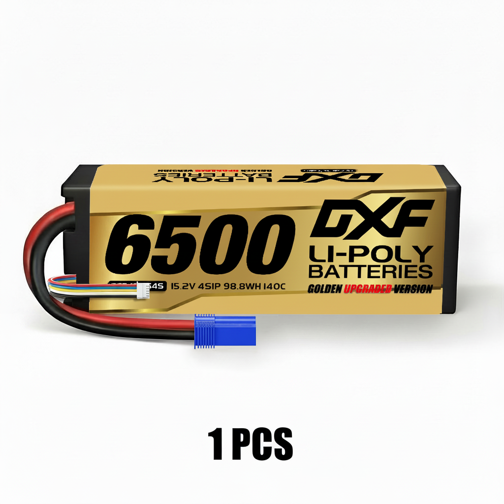 DXF GoldSeries 4S HV 15.2V 6500mAh 140C Graphene Hardcase LiPo Battery with EC5 & 10AWG Wire (1-6 Pack)