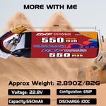 DXF 6S 22.8V 550mAh 100C LiPo Battery for FPV Micro Drones (PH2.0 / JST / XT30 / SM / XT60 / EC5 / XT90 Options)