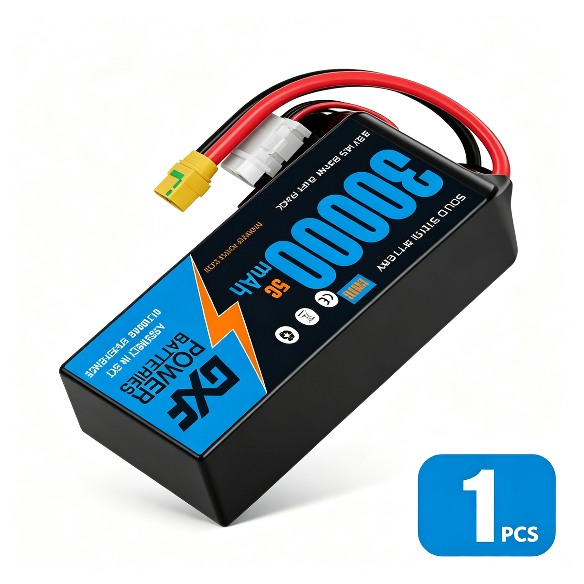 DXF SEMI-SOLID 14S 51.8V 30000mAh 5C Soft Case LiPo Battery with 8AWG Wire for Toy Cars, Boats, UAVs & Drones (1-6 Pack)