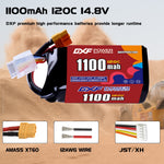 DXF 4S 14.8V 1100mAh 120C LiPo Battery for FPV Micro Drones (PH2.0 / JST / XT30 / SM / XT60 / EC5 / XT90 Options)