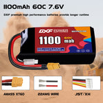 DXF LiPo Battery 2S HV 7.6V 1100mAh 60C with PH2.0 / JST / XT30 / SM / XT60 / EC5 / XT90 for FPV Drone Whoop Micro Racing