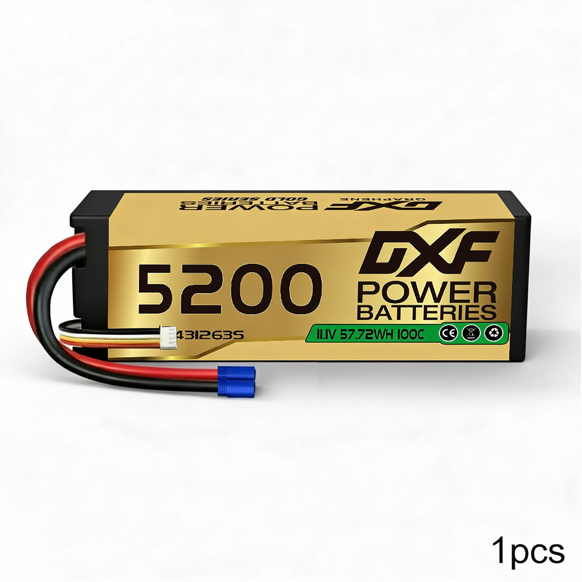 DXF GOLD Series 3S 11.1V 5200mAh 100C Graphene Hardcase LiPo Battery with EC5 Plug for 1/8 1/10 RC Car Truck (1-6 Pack)