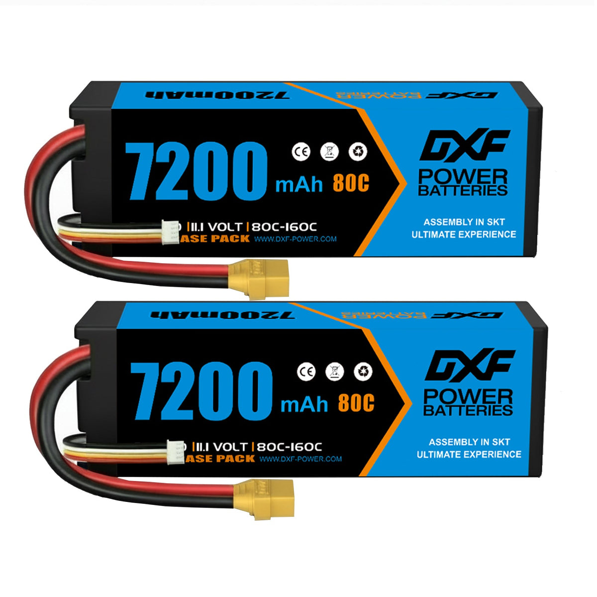 DXF 3S 11.1V 7200mAh 80C Hardcase LiPo Battery with 10AWG XT90 for 1/8 1/10 RC Cars, Trucks, Buggies (1-6 Pack Available)