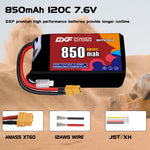 DXF 2S 7.6V 850mAh 120C LiPo Battery for FPV Micro Drones (PH2.0 / JST / XT30 / SM / XT60 / EC5 / XT90 Options)