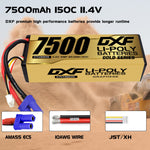 DXF LiPo Battery 3S HV 11.4V 7500mAh 150C Graphene Hardcase Gold with EC5 / T / TRX / XT60 / XT90 / XT150 / Q8s Plug for RC 1/8 1/10 Buggy Truck Car Off-Road Drone