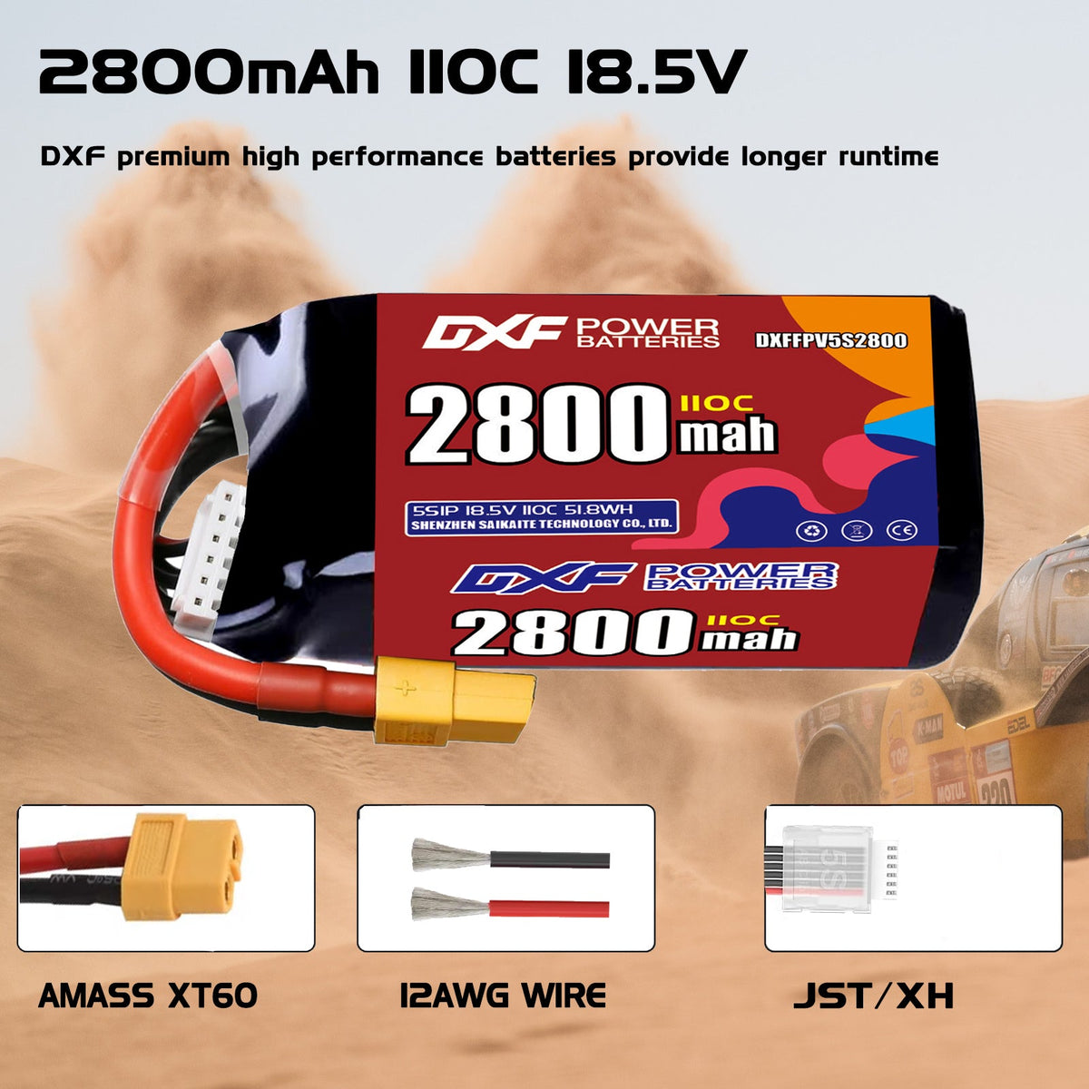 DXF 6S 22.8V 650mAh 120C LiPo Battery for FPV Micro Drones (PH2.0 / JST / XT30 / SM / XT60 / EC5 / XT90 Options)