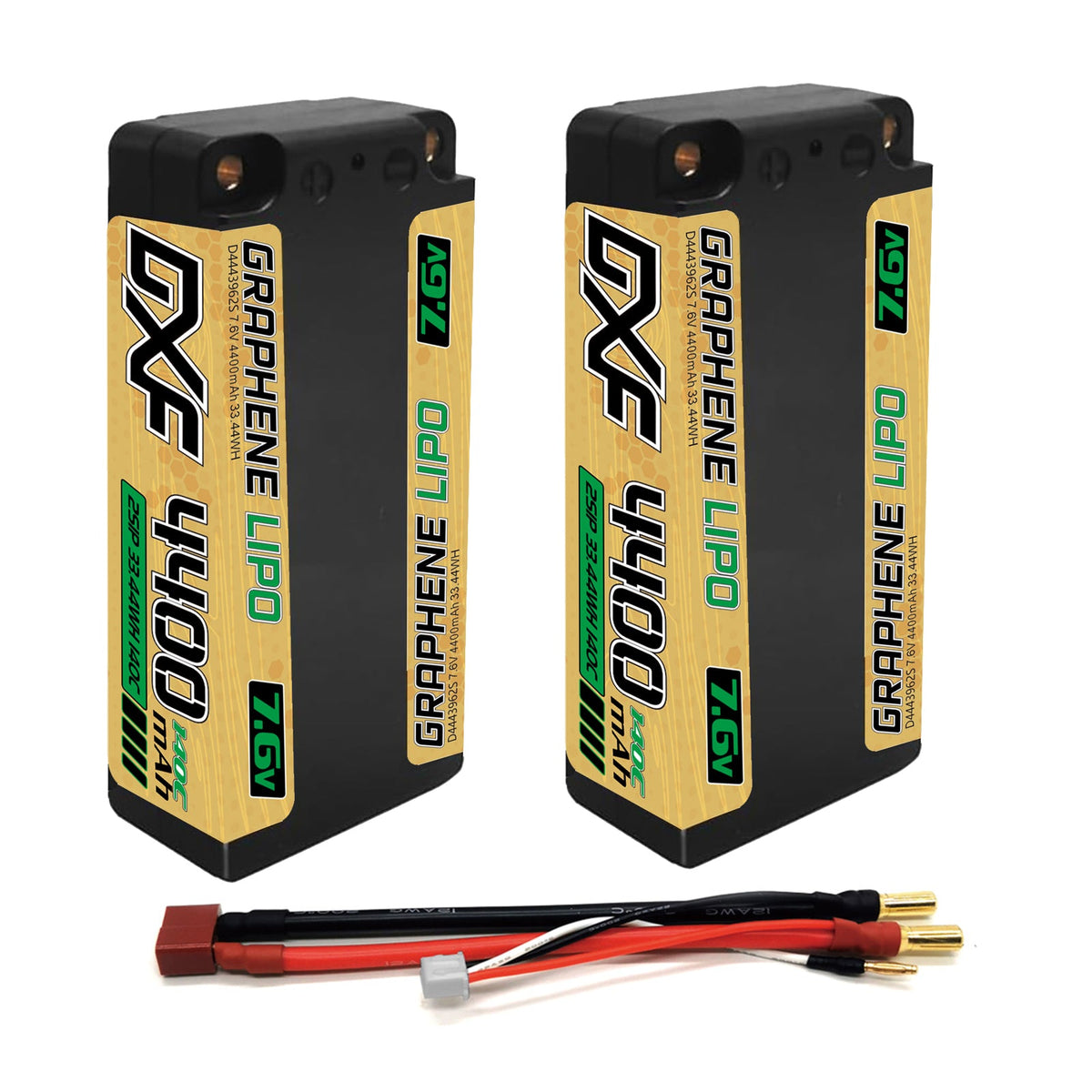 DXF LiPo Battery 2S HV 7.6V 4400mAh 140C Graphene Gold NGP Plus Version with 5mm Bullet / EC5 / T / TRX / XT60 / XT90 / XT150 / Q8s Plug for RC 1/10 Touring Car Racing