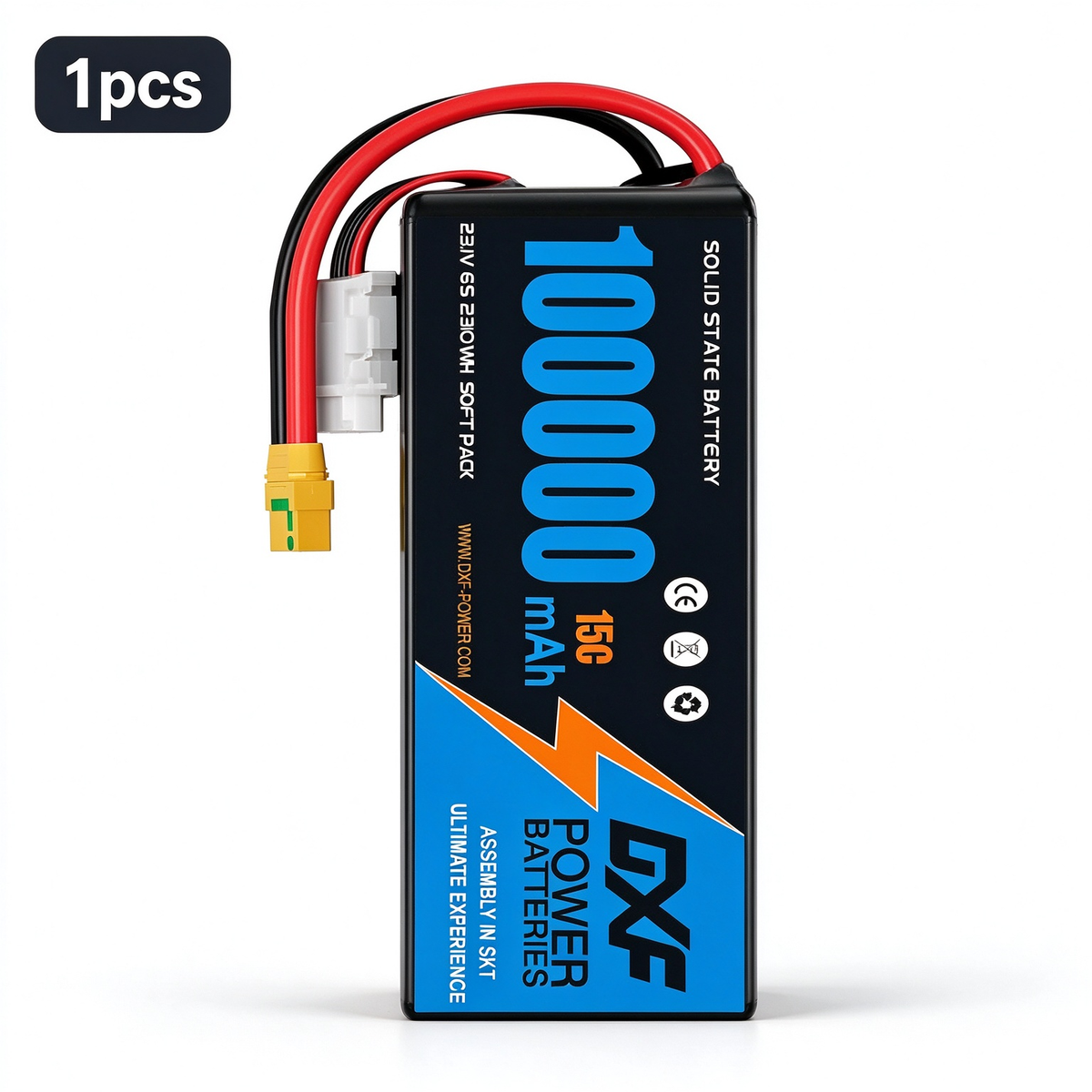 DXF 6S 23.1V 100000mAh 15C Soft Case LiHV Battery with 8AWG Wire for Toy Cars, Boats, UAVs & Drones (1-6 Pack)