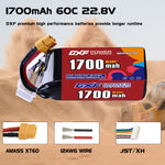 DXF LiPo Battery 6S HV 22.8V 1700mAh 60C with PH2.0 / JST / XT30 / SM / XT60 / EC5 / XT90 for FPV Drone Whoop Micro Racing