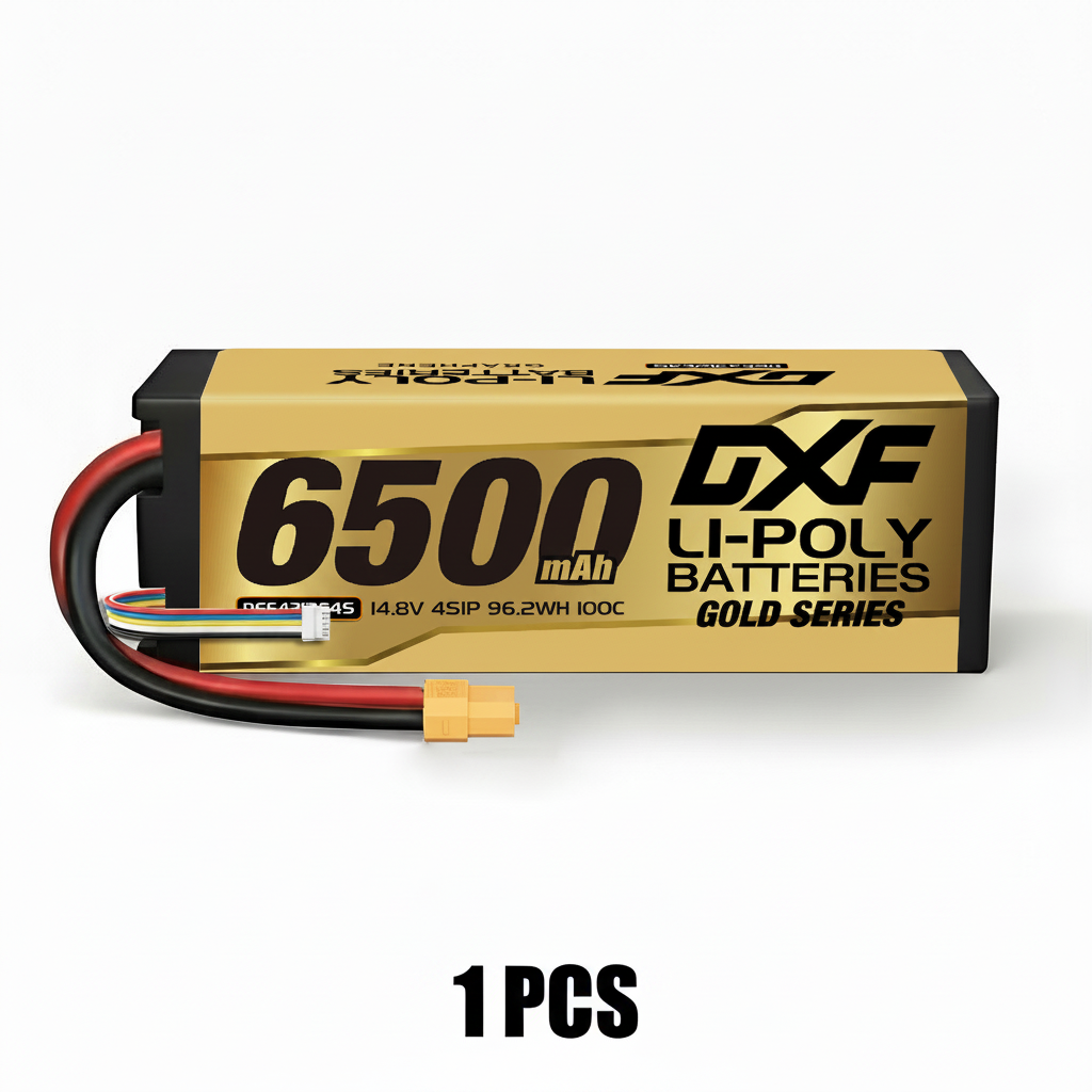 DXF Gold Series 4S 14.8V 6500mAh 100C Graphene Hardcase LiPo Battery with XT90 & 10AWG Wire (1-6 Pack)