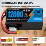 DXF 6S 22.2V 12000mAh 15C Soft Case LiPo Battery with 8AWG Wire for Toy Cars, Boats, UAVs & Drones (1-6 Pack)