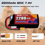 DXF 2S 7.4V 2200mAh 120C LiPo Battery for FPV Micro Drones (PH2.0 / JST / XT30 / SM / XT60 / EC5 / XT90 Options)