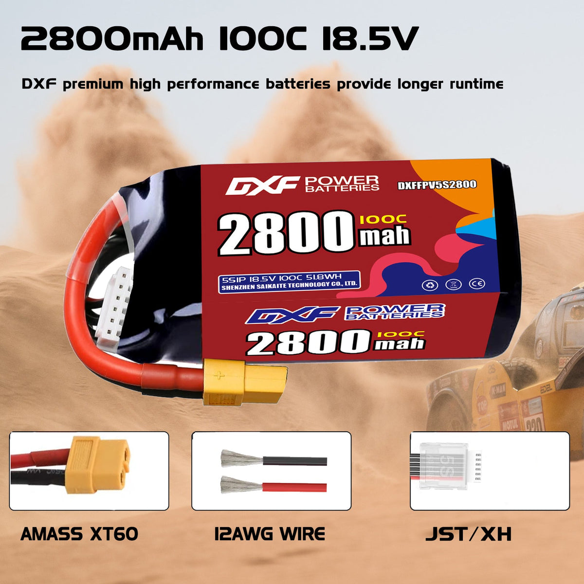 DXF 5S 18.5V 2800mAh 100C LiPo Battery for FPV Micro Drones (PH2.0 / JST / XT30 / SM / XT60 / EC5 / XT90 Options)