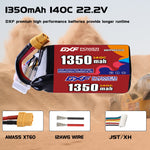 DXF 6S 22.2V 1350mAh 140C LiPo Battery for FPV Micro Drones (PH2.0 / JST / XT30 / SM / XT60 / EC5 / XT90 Options)