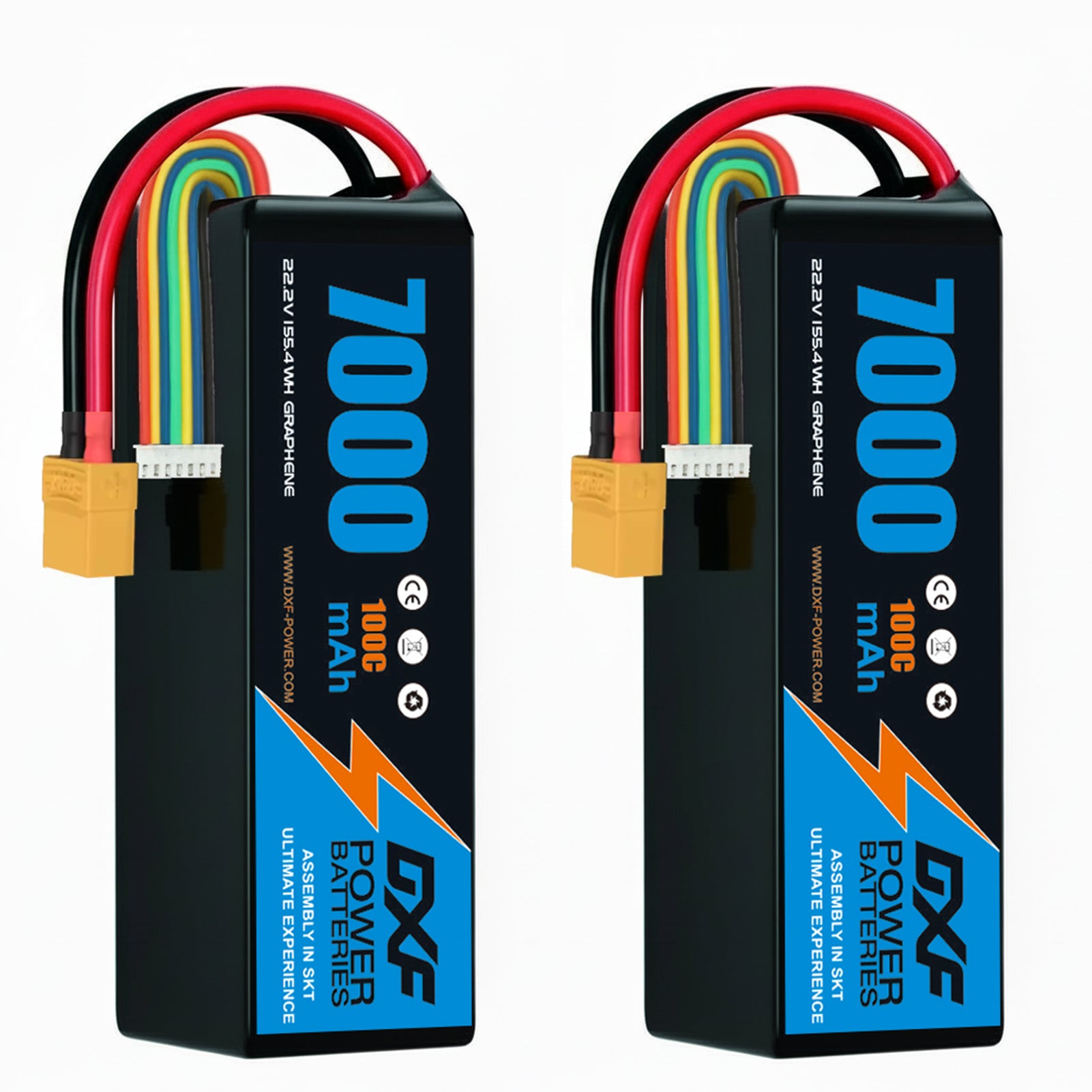 DXF 6S 22.2V 7000mAh 100C Softcase LiPo Battery with XT90 & 10AWG Wire for 1/8 RC Cars (1-6 Pack)