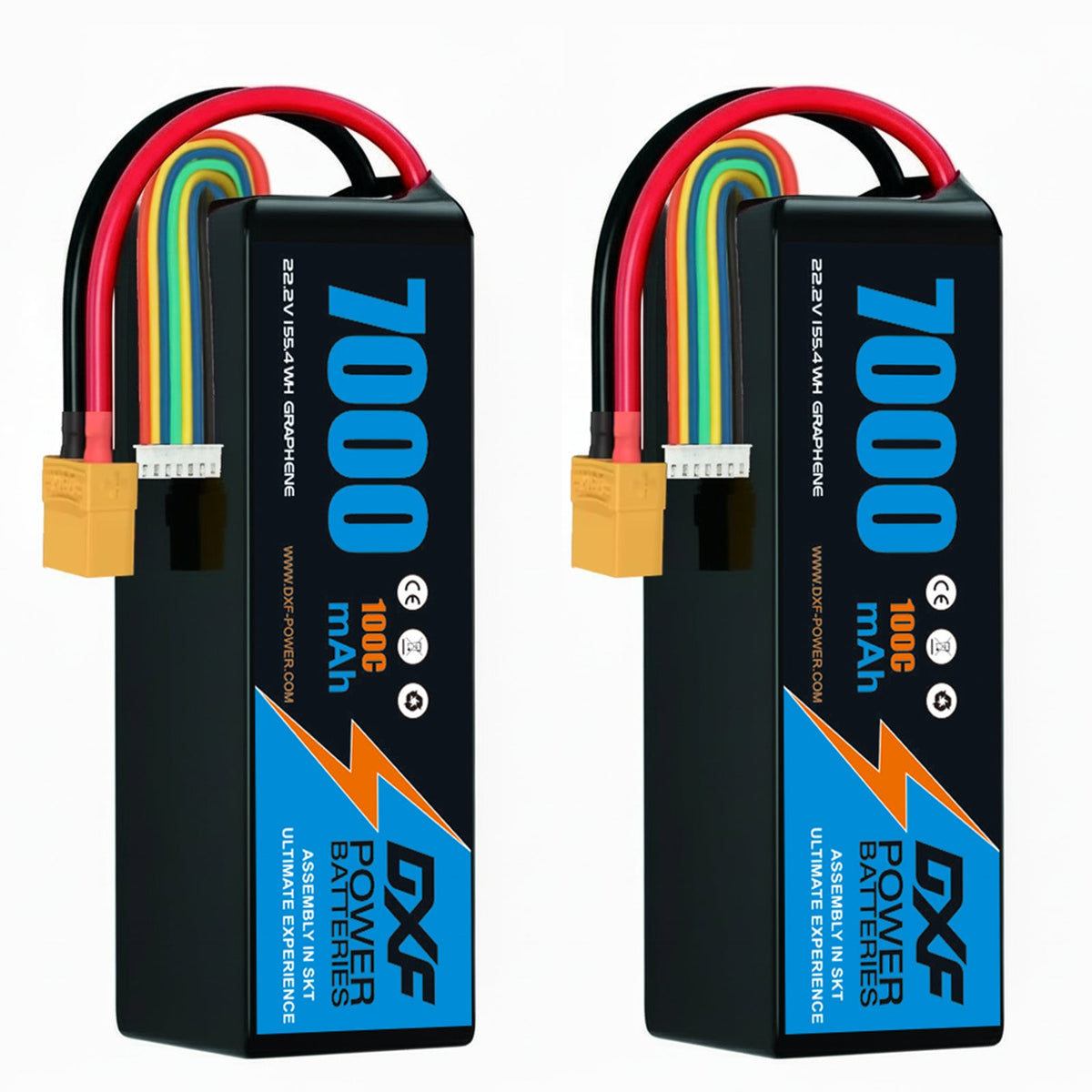 DXF 6S 22.2V 7000mAh 100C Softcase LiPo Battery with XT90 & 10AWG Wire for 1/8 RC Cars (1-6 Pack)
