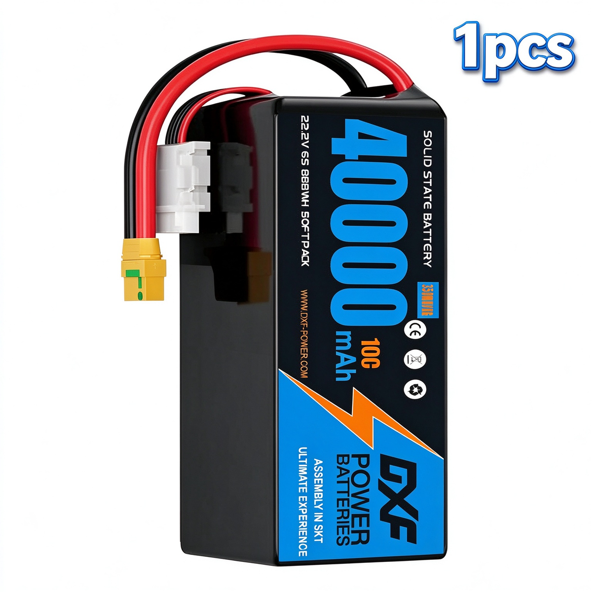 DXF 6S 22.2V 46000mAh 10C Soft Case LiPo Battery with 8AWG Wire for Toy Cars, Boats, UAVs & Drones (1-6 Pack)