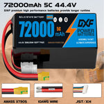 DXF 12S 44.4V 72000mAh 5C Soft Case LiPo Battery with 8AWG Wire for Toy Cars, Boats, UAVs & Drones (1-6 Pack)