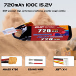 DXF 4S 15.2V 720mAh 100C LiPo Battery for FPV Micro Drones (PH2.0 / JST / XT30 / SM / XT60 / EC5 / XT90 Options)