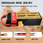 DXF Lipo Battery 6S 22.2V 5200mAh 150C Graphene Softcase with EC5 / T / TRX / XT60 / XT90 / XT150 / Q8s Plug for RC 1/8 1/10 Buggy Truck Car Off-Road Drone