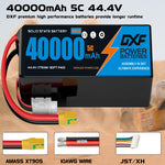 DXF SEMI-SOLID 12S 44.4V 40000mAh 5C Soft Case LiPo Battery with 8AWG Wire for Toy Cars, Boats, UAVs & Drones (1-6 Pack)