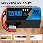 DXF SEMI-SOLID 12S 44.4V 12000mAh 15C Soft Case LiPo Battery with 8AWG Wire for Toy Cars, Boats, UAVs & Drones (1-6 Pack)