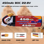 DXF LiPo Battery 6S HV 22.8V 450mAh 80C with PH2.0 / JST / XT30 / SM / XT60 / EC5 / XT90 for FPV Drone Whoop Micro Racing