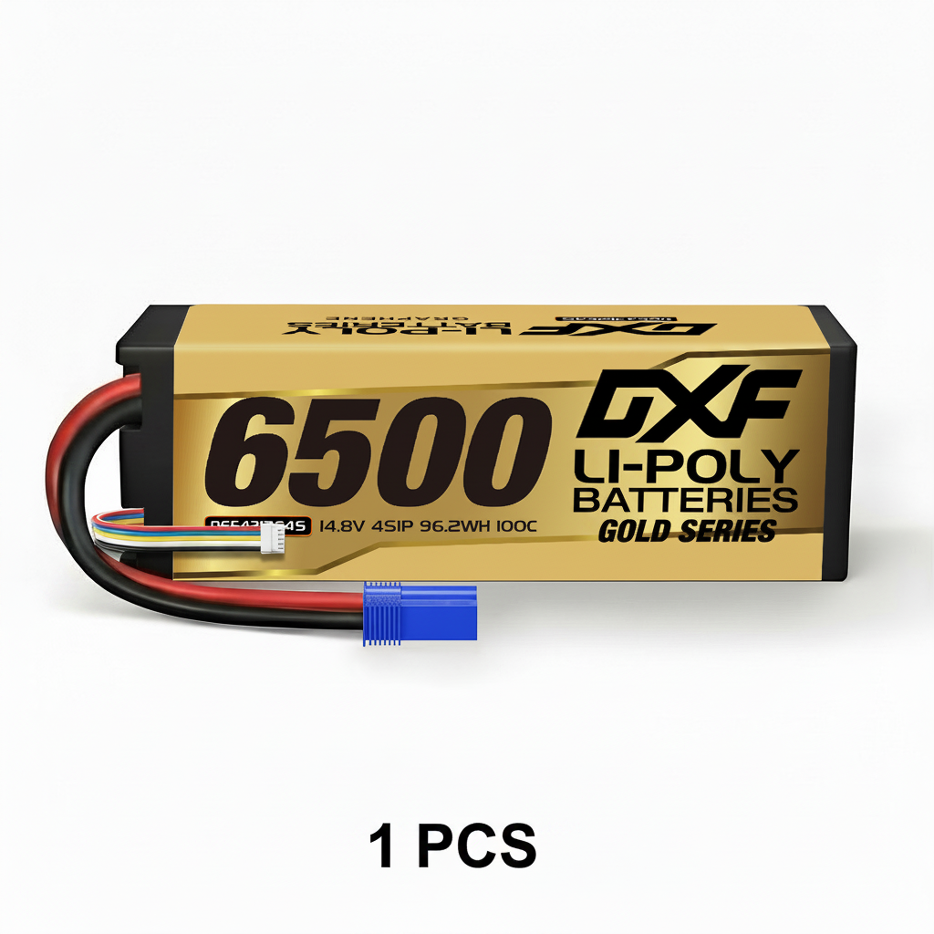 DXF Gold Series 4S 14.8V 6500mAh 100C Graphene Hardcase LiPo Battery with EC5 & 10AWG Wire (1-6 Pack)
