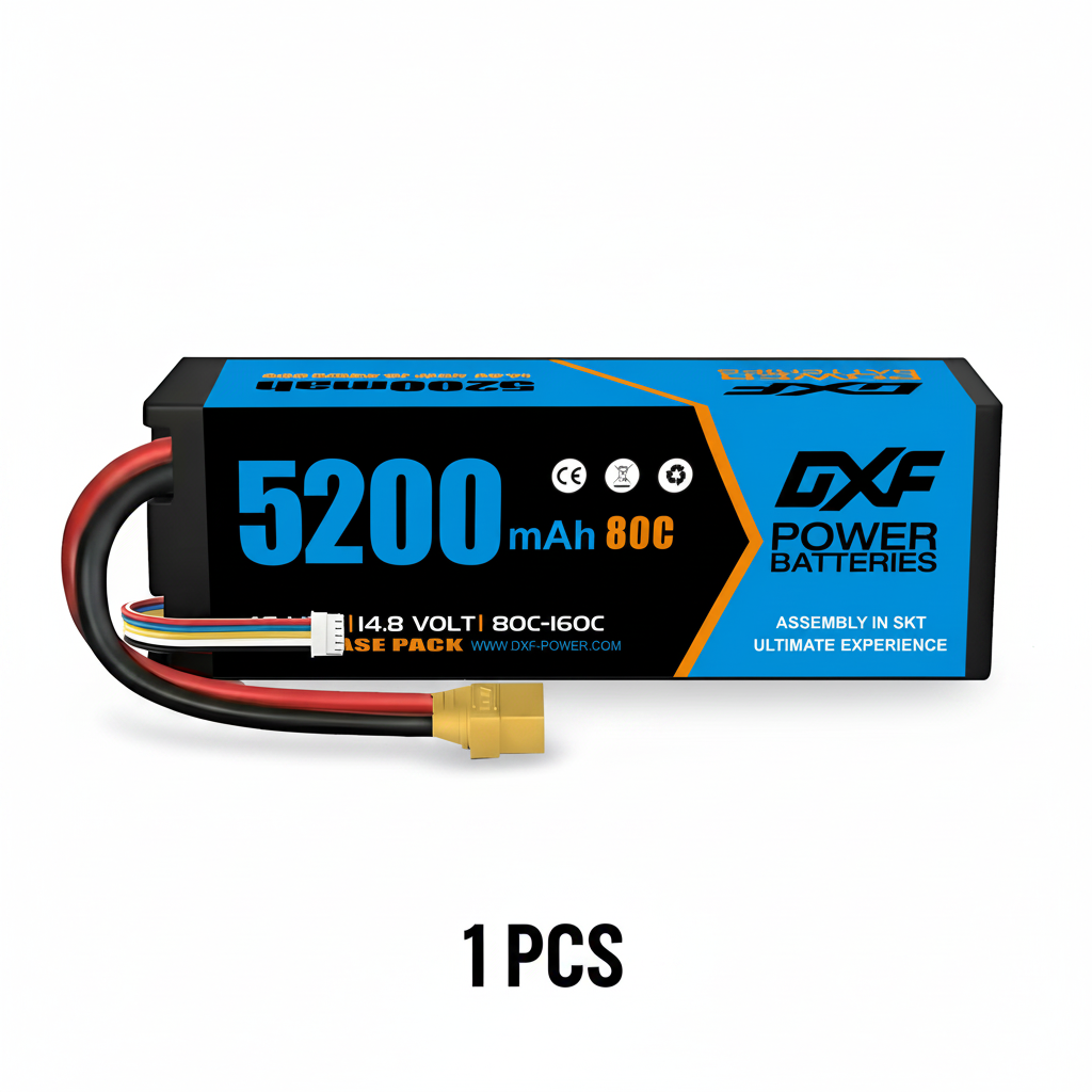 DXF 4S 14.8V 5200mAh 80C Hardcase LiPo Battery with XT90 & 10AWG Wire for RC Cars (1-6 Pack)