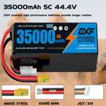 DXF SEMI-SOLID 12S 44.4V 35000mAh 5C Soft Case LiPo Battery with 8AWG Wire for Toy Cars, Boats, UAVs & Drones (1-6 Pack)