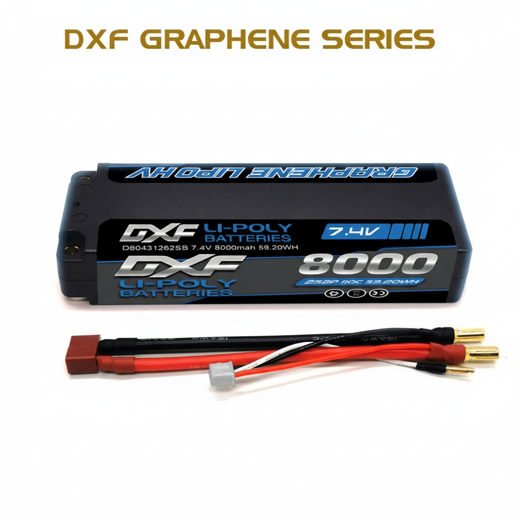 DXF 2S 7.4V 8000mAh 110C Graphene Hardcase LiPo Battery with 5mm Bullet to Deans Plug for 1/10 1/8 RC Cars, Trucks, Slash 4x4 (1-6 Pack Available)