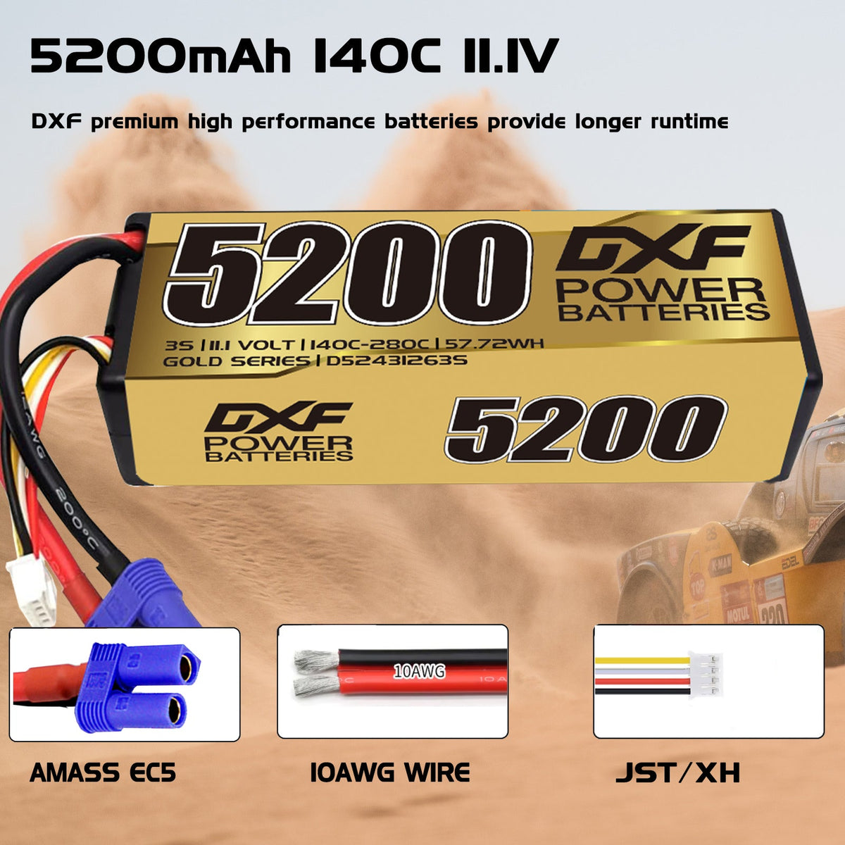 DXF LiPo Battery 3S 11.1V 5200mAh 140C Graphene Hardcase with EC5 / T / TRX / XT60 / XT90 / XT150 / Q8s Plug for RC 1/8 1/10 Buggy Truck Car Off-Road Drone