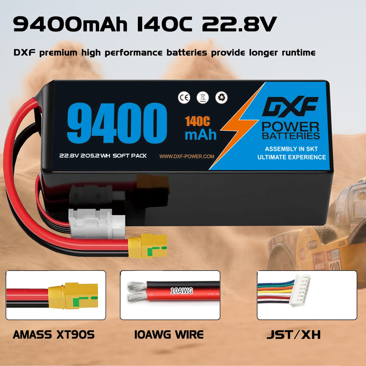 DXF LiPo Battery 6S HV 22.8V 9400mAh 140C Graphene Softcase Gold with EC5 / T / TRX / XT60 / XT90 / XT150 / Q8s Plug for RC 1/8 1/10 Buggy Truck Car Off-Road Drone