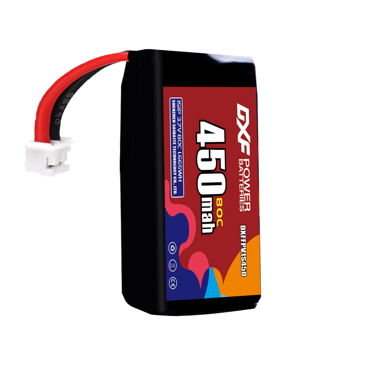 DXF 1S 3.7V 450mAh 80C LiPo Battery for FPV Micro Drones (PH2.0 / JST / XT30 / SM / XT60 / EC5 / XT90 Options)