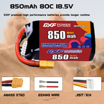 DXF 5S 18.5V 850mAh 80C LiPo Battery for FPV Micro Drones (PH2.0 / JST / XT30 / SM / XT60 / EC5 / XT90 Options)