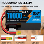 DXF SEMI-SOLID 12S 44.4V 70000mAh 5C Soft Case LiPo Battery with 8AWG Wire for UAVs & Drones (1-6 Pack)