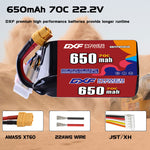 DXF LiPo Battery 6S 22.2V 650mAh 70C with PH2.0 / JST / XT30 / SM / XT60 / EC5 / XT90 for FPV Drone Whoop Micro Racing