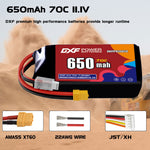 DXF LiPo Battery 3S 11.1V 650mAh 80C with PH2.0 / JST / XT30 / SM / XT60 / EC5 / XT90 for FPV Drone Whoop Micro Racing