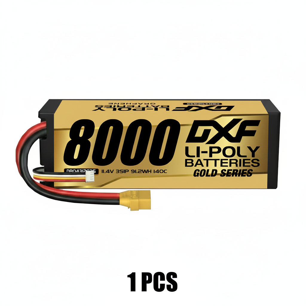 DXF Gold Version 3S HV 11.4V 8000mAh 140C Graphene Hardcase LiPo Battery with XT90 & 10AWG Wire (1-6 Pack)