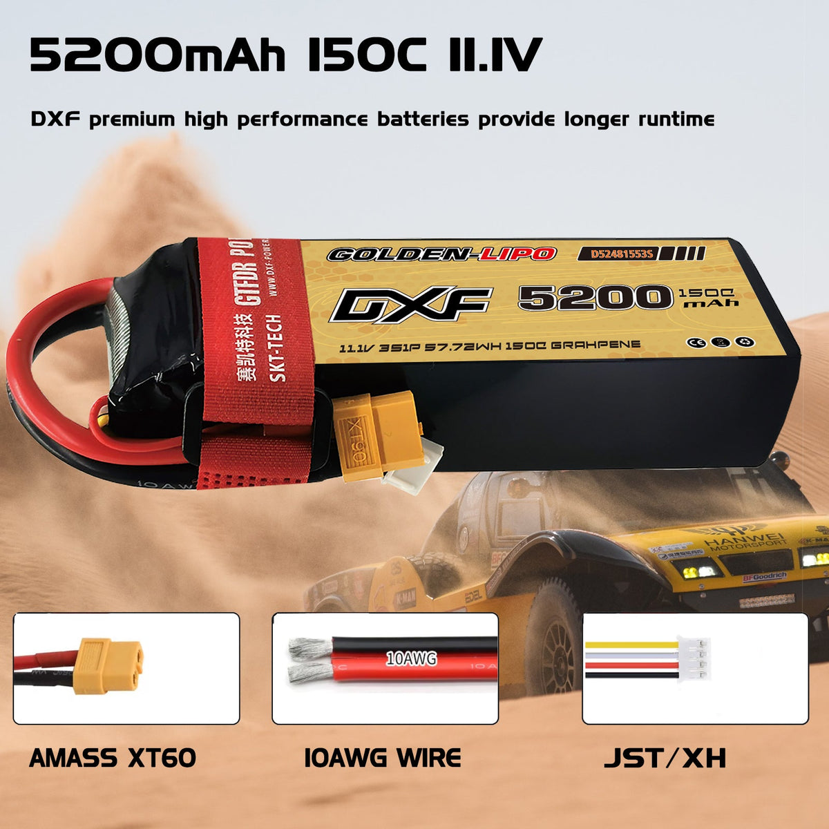 DXF Lipo Battery 3S 11.1V 5200mAh 150C Graphene Softcase with EC5 / T / TRX / XT60 / XT90 / XT150 / Q8s Plug for RC 1/8 1/10 Buggy Truck Car Off-Road Drone