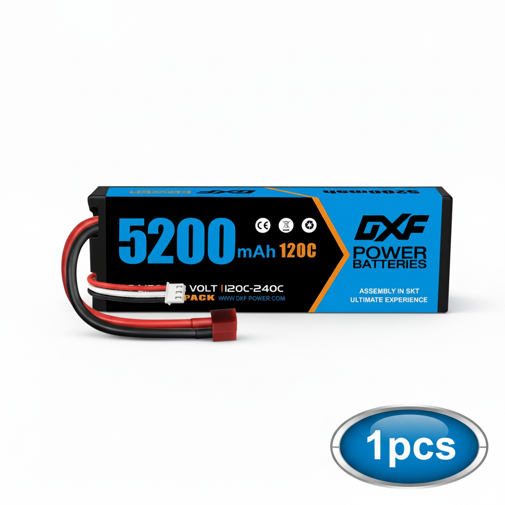 DXF 2S 7.4V 5200mAh 120C Graphene LiPo Hardcase Battery with 10AWG Deans T-Plug for RC Car Truck (1-6 Pack)